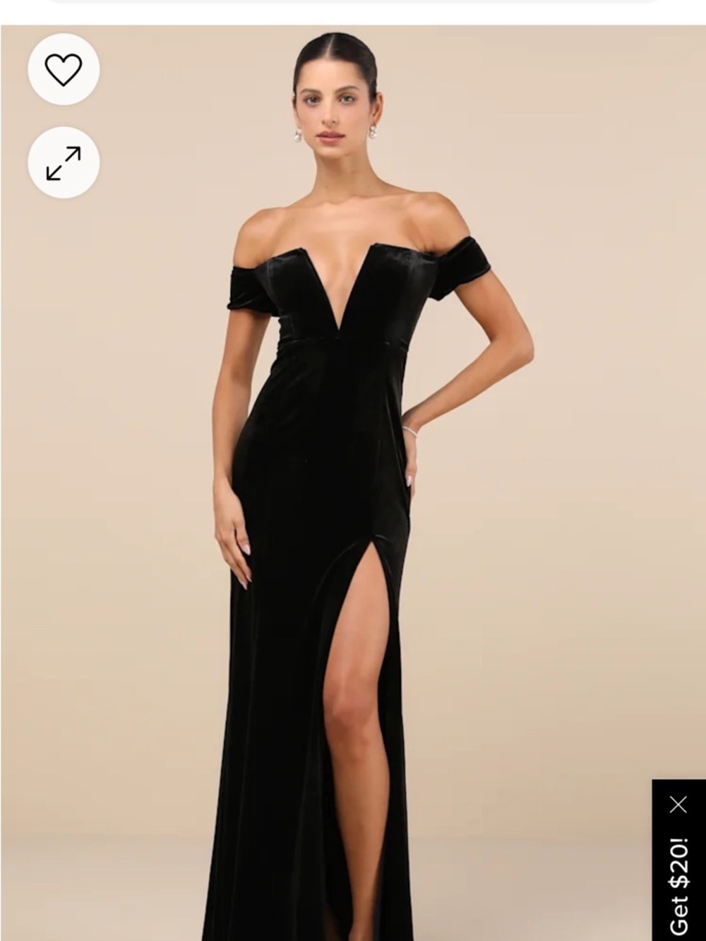 Lulu's Black One-Shoulder Velvet Evening Gown with Thigh Slit